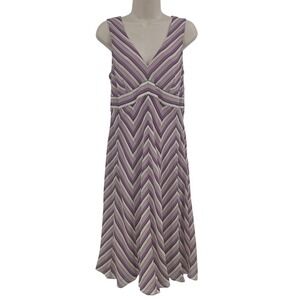 Ann Taylor LOFT Dress Women 8 Purple Striped Midi Chiffon Festive Garden Party